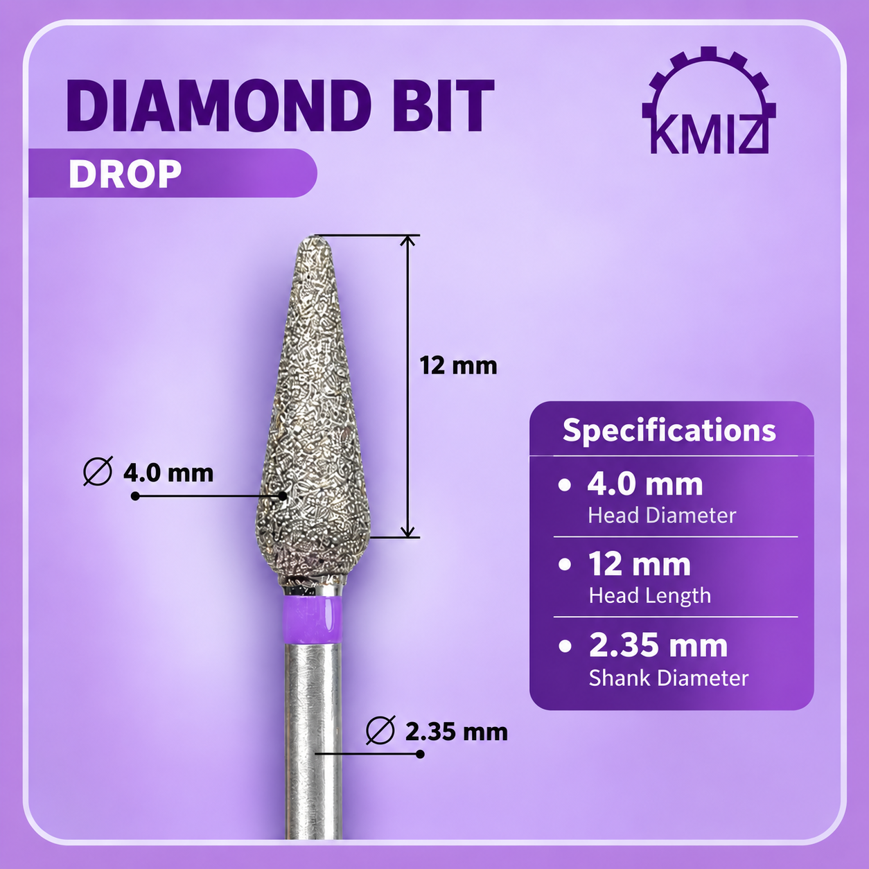 Diamond Nail Bit Purple Drop KMIZ 4.0P-12 Silk