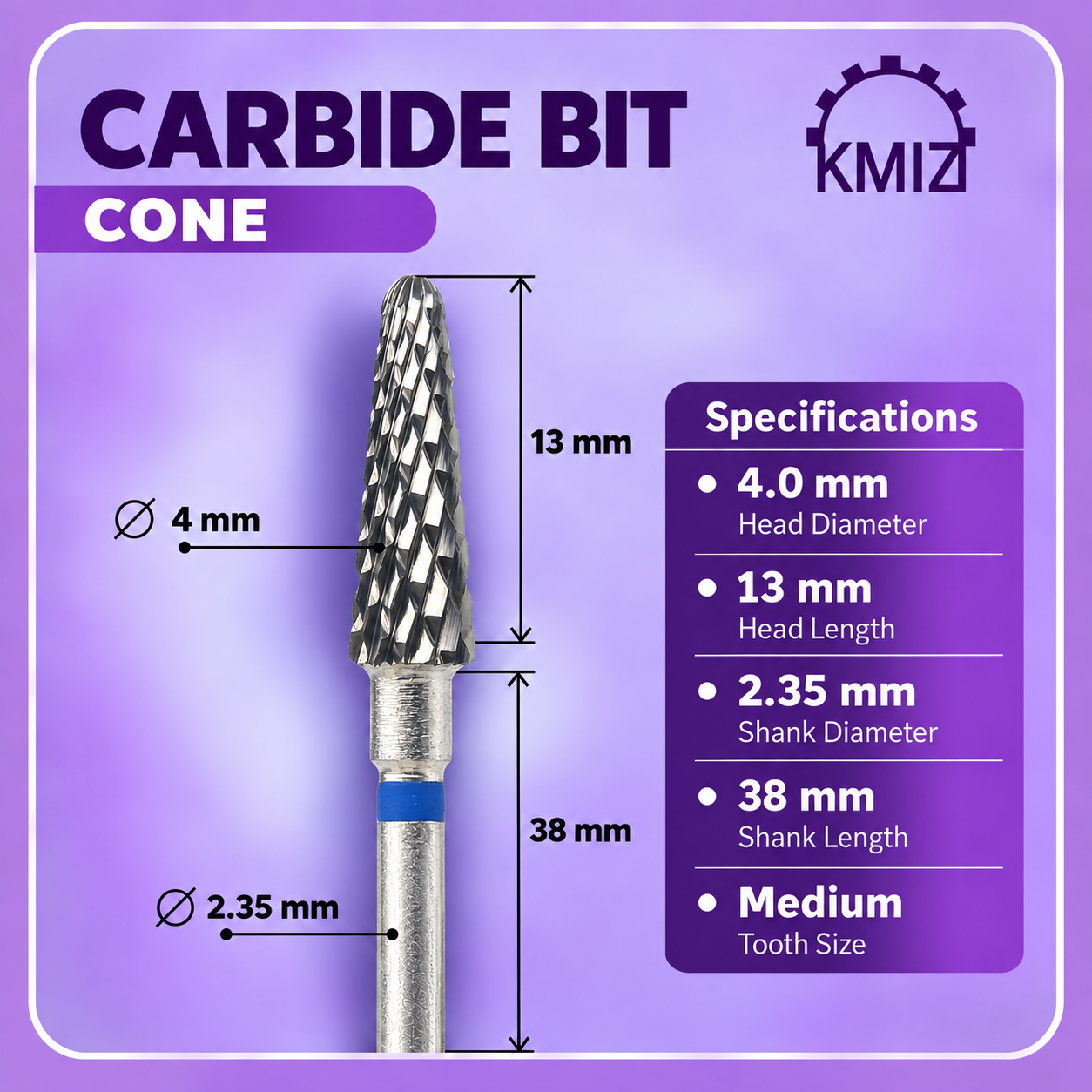 KMIZ Carbide Blue Nail Bit Cone 040-C L13