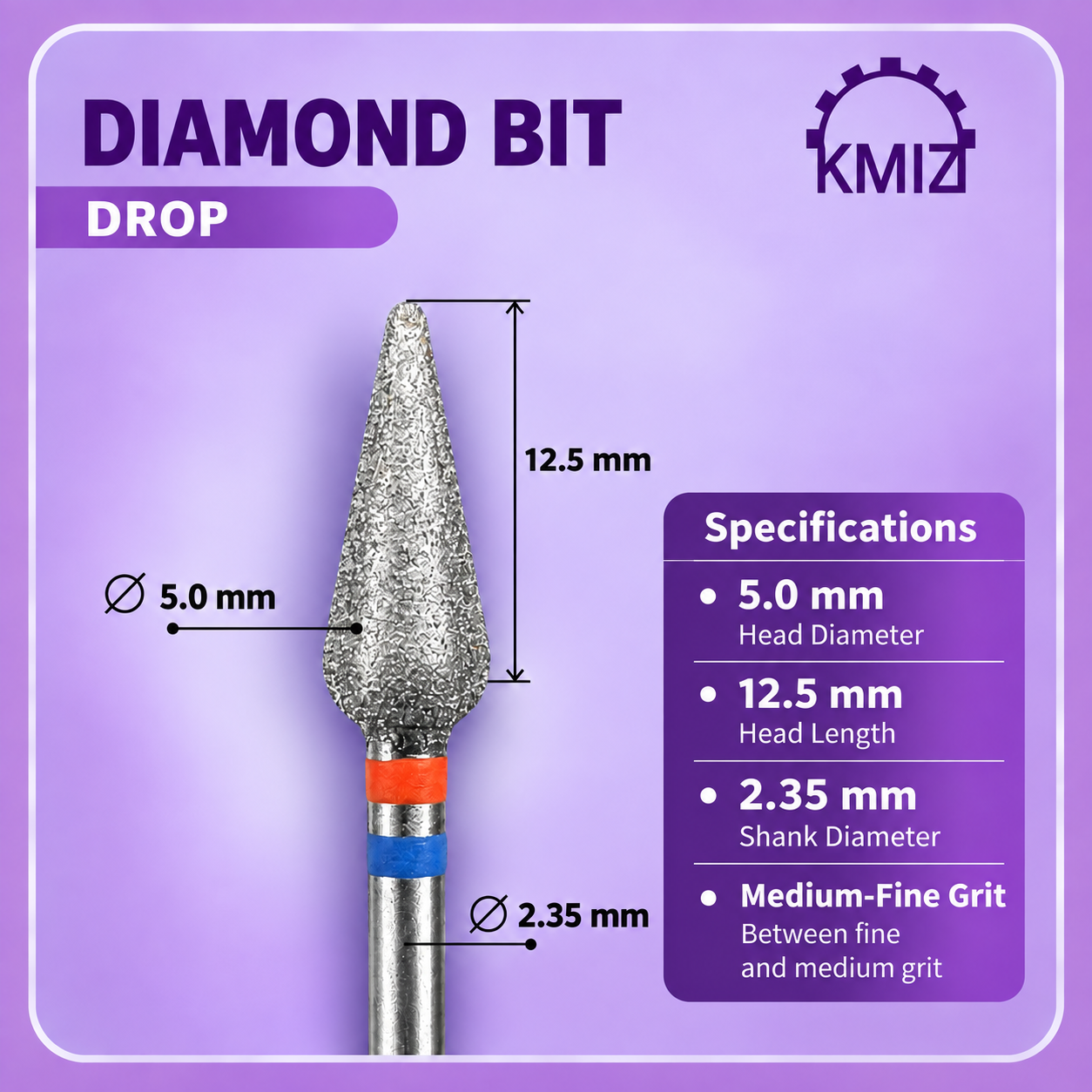 KMIZ Diamond Red-Blue Nail Bit Drop 5.0P-12.5 M-C Twin