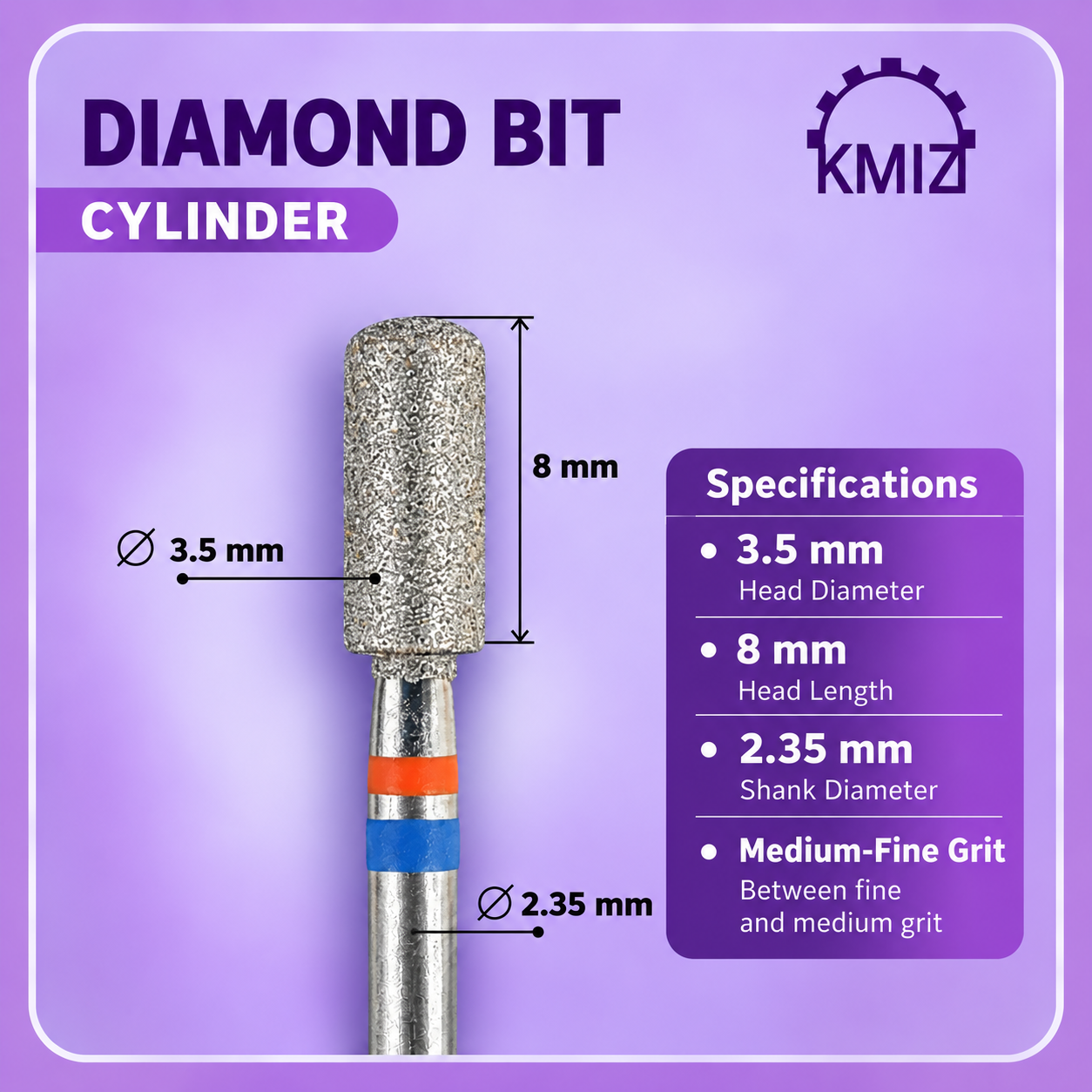 KMIZ Diamond Red-Blue Nail Bit Cylinder 3.5-P-8M-C Twin