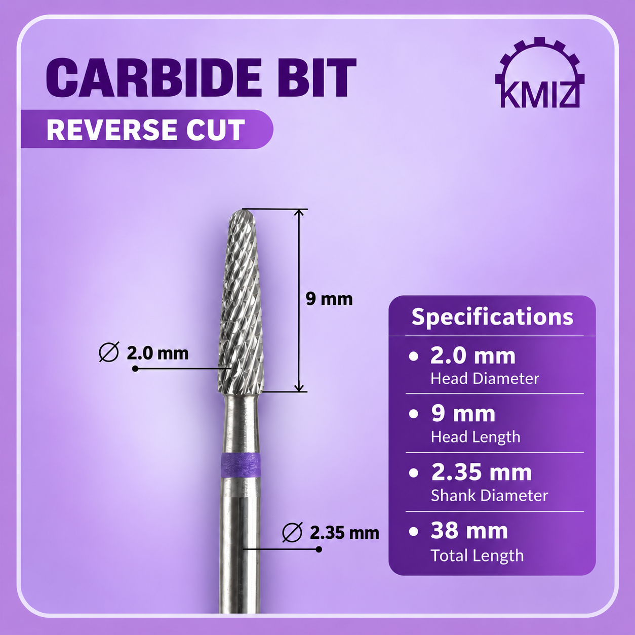 KMIZ Carbide Purple Nail Bit Cone Reverse Cut 020C TBC L9