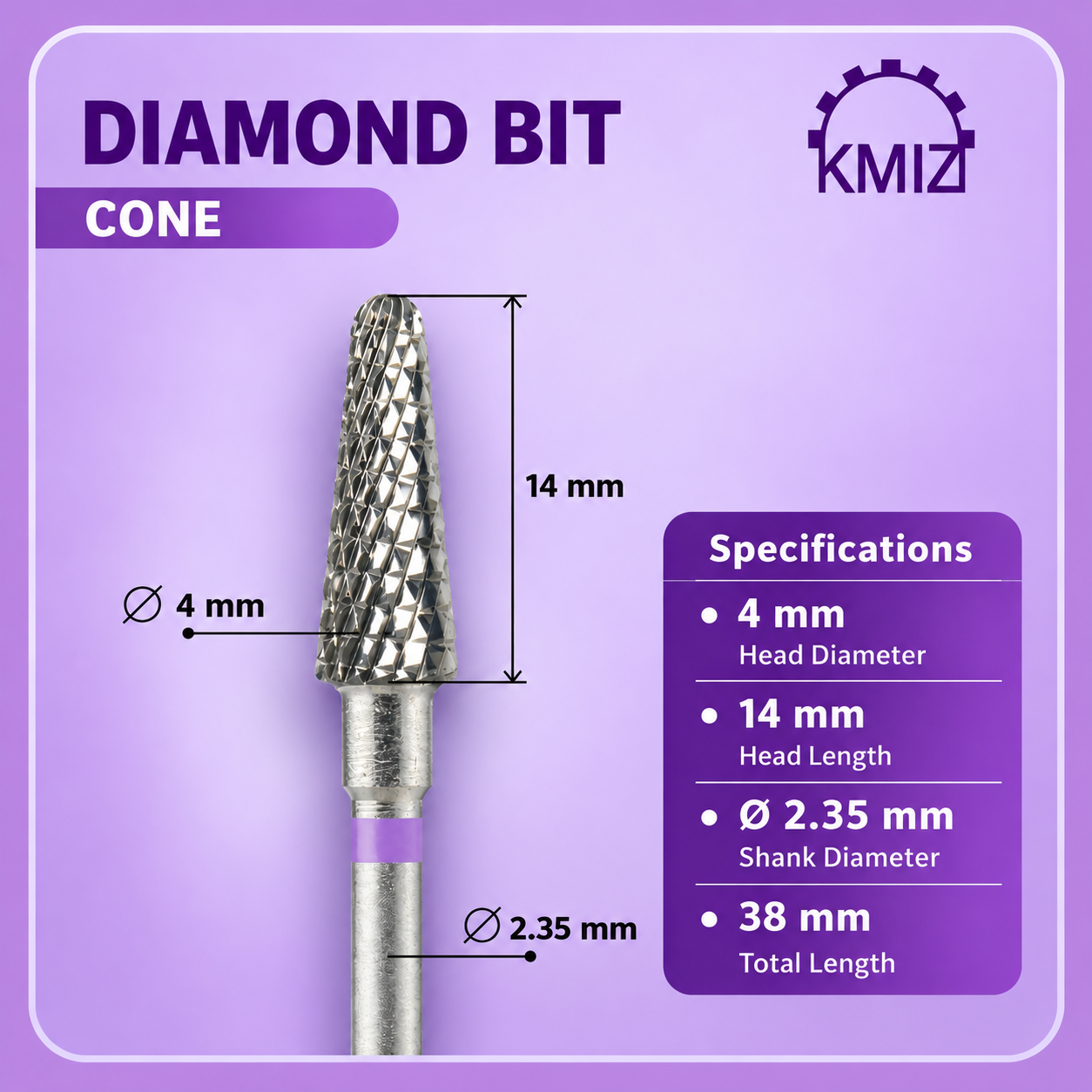 KMIZ Carbide Purple Cone Nail Bit 040-MT L14