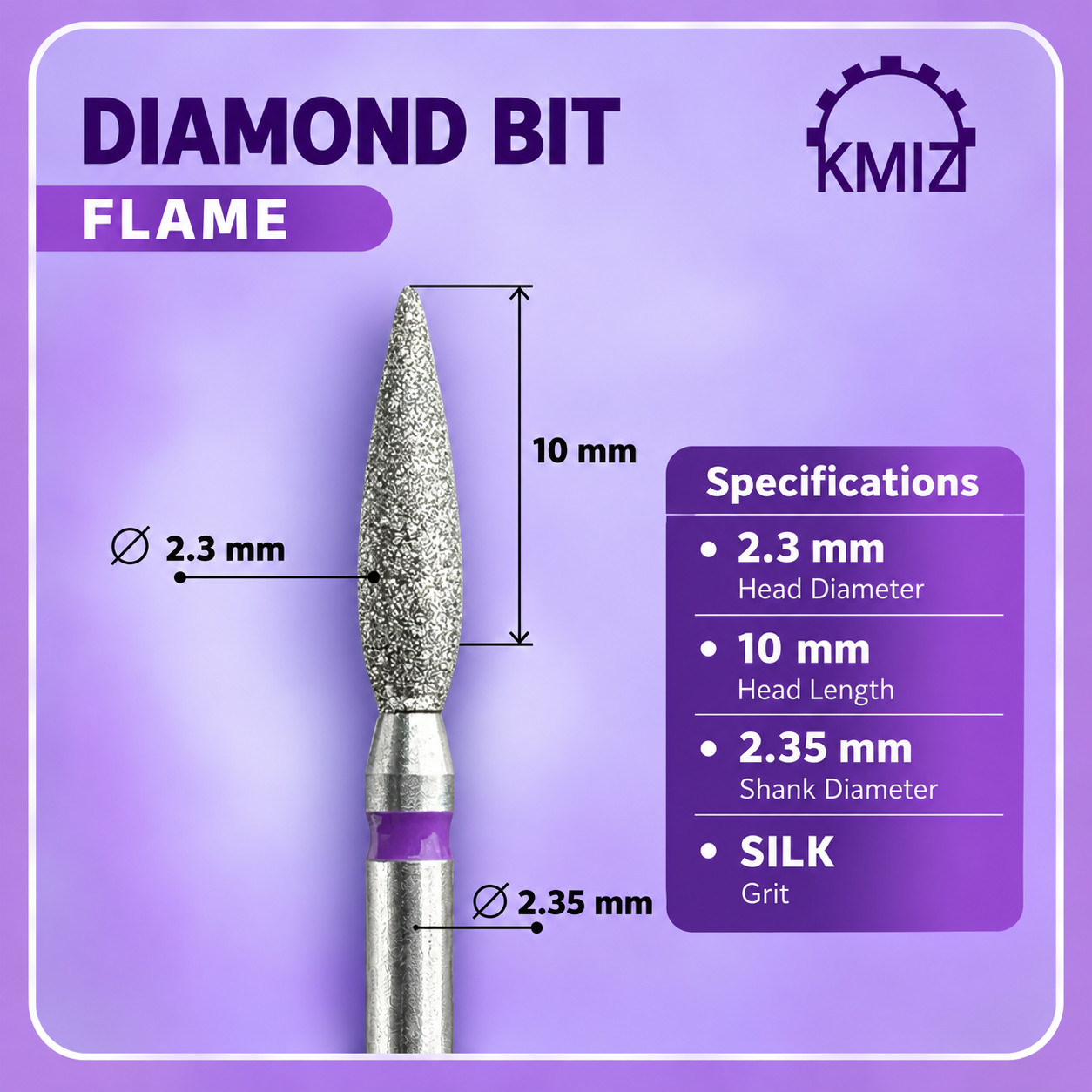 KMIZ Dimond Nail Bit Purple Flame 2.3P-10 Silk Grit
