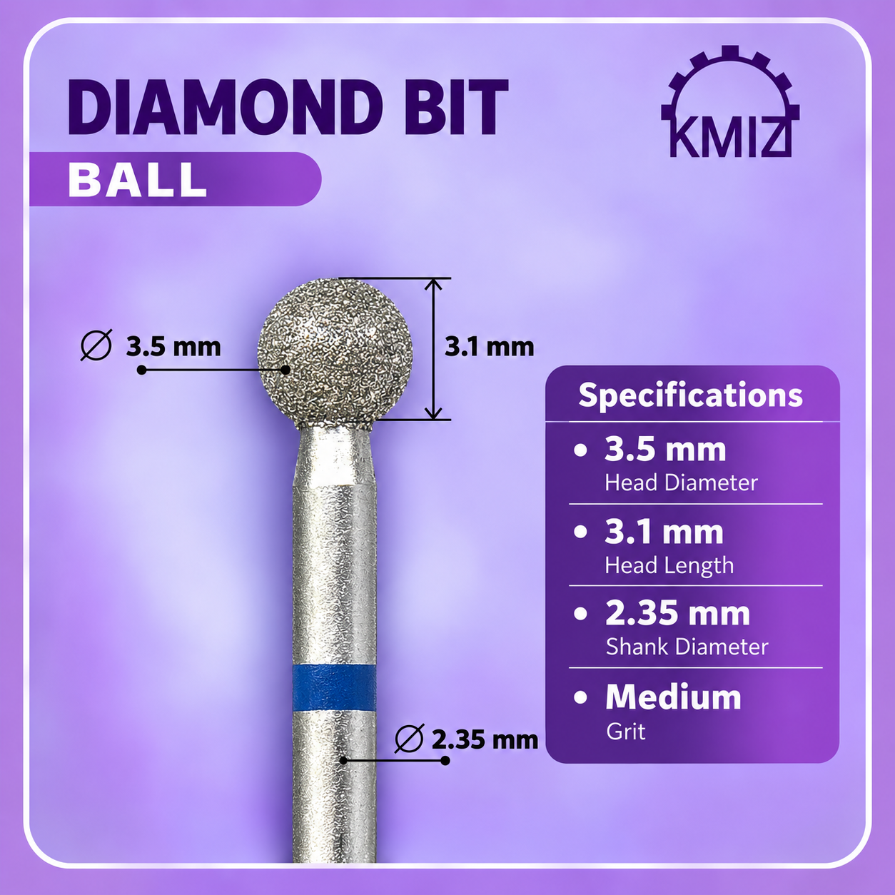 KMIZ Diamond Blue Nail Bit Ball 3.5P-C – Medium Grit