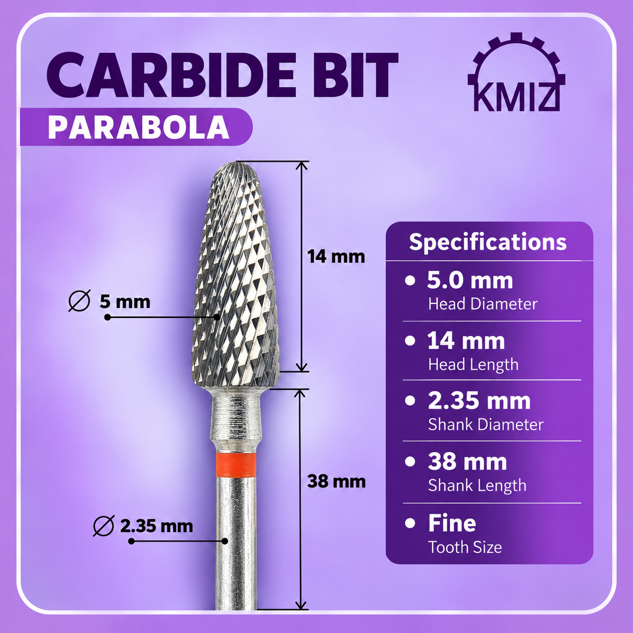 KMIZ Carbide Red Nail Bit Parabola 050-M L14