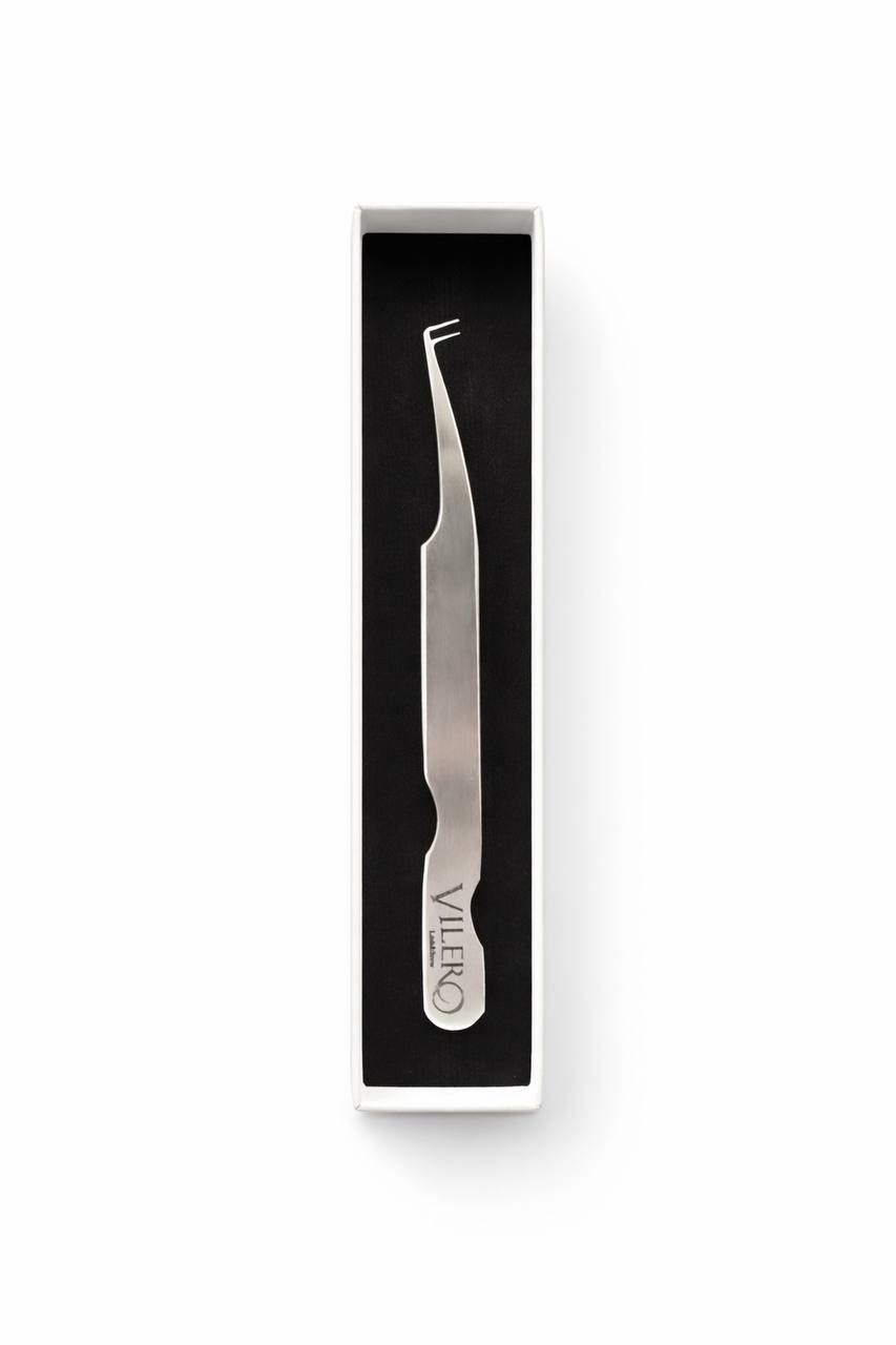 Professional Curved Lash Tweezers VILERO Silver
