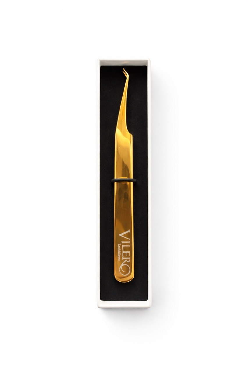 Professional Curved Lash Tweezers VILERO Gold Precision